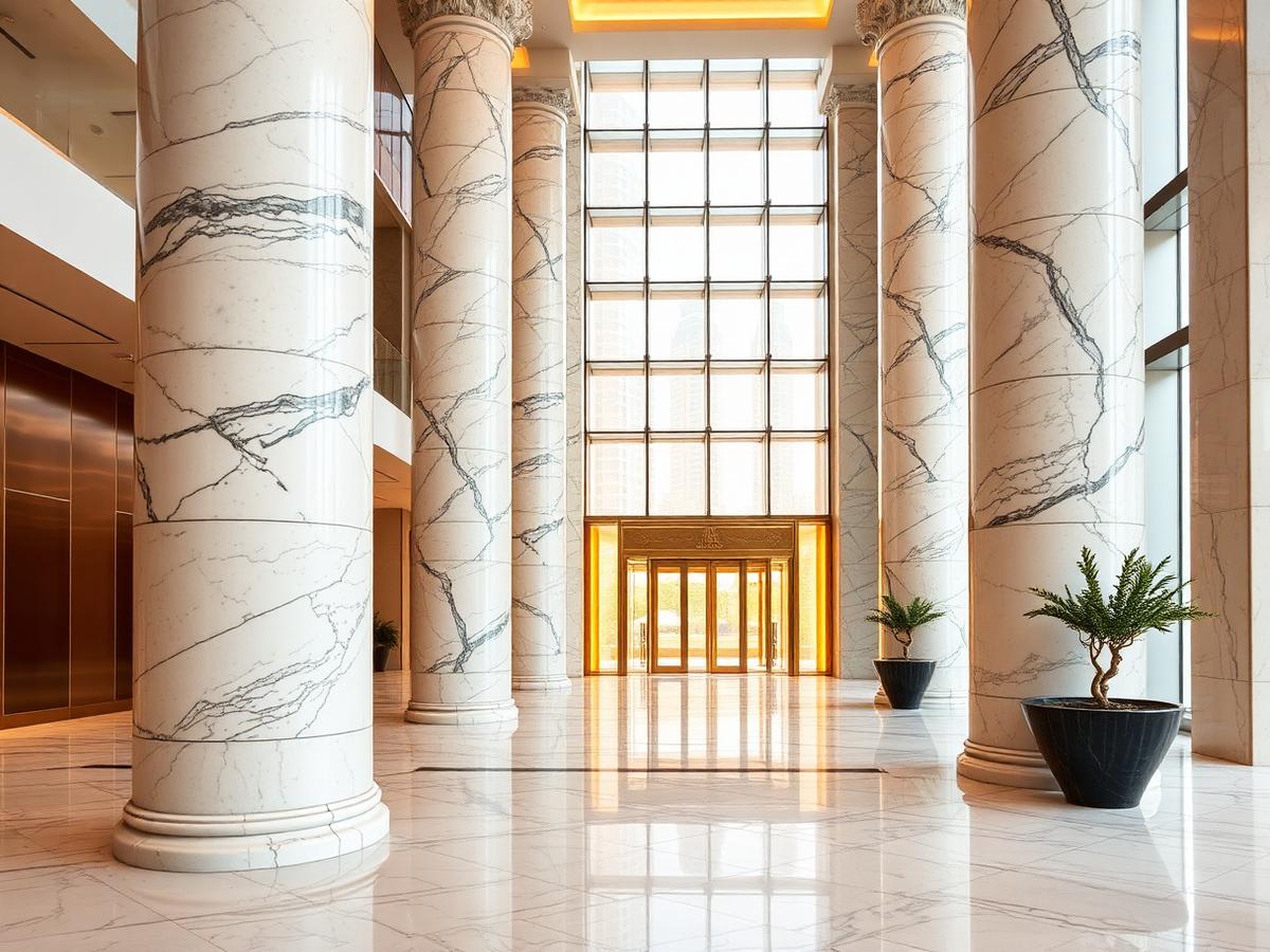 Marble lobby of a Dubai luxury tower